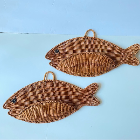 Vintage wicker wall decor handing basket letter